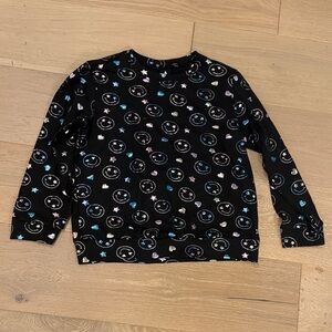 NWOT Pixie Lane Girls Black Smiley Face Long Sleeve Top size 8